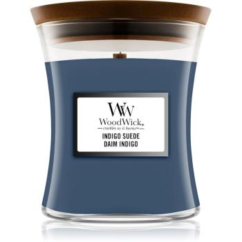 Woodwick Indigo Suede vonná svíčka s dřevěným knotem 275 g