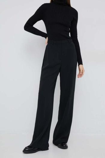 Kalhoty Calvin Klein dámské, černá barva, široké, medium waist
