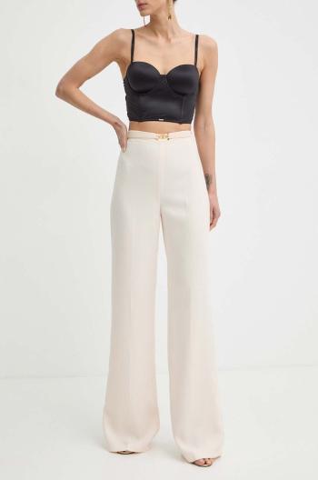 Kalhoty Elisabetta Franchi dámské, béžová barva, jednoduché, high waist, PA05342E2