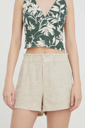 Plátěné kraťasy Hollister Co. béžová barva, hladké, high waist