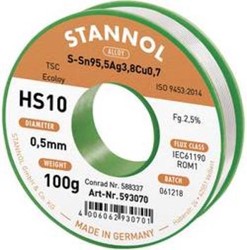 Cínová pájka PBF, Sn95Ag4Cu1, Ø 0,5 mm, 100 g, Stannol HS102510