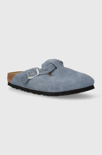 Semišové pantofle Birkenstock Boston dámské, modrá barva, 1026659