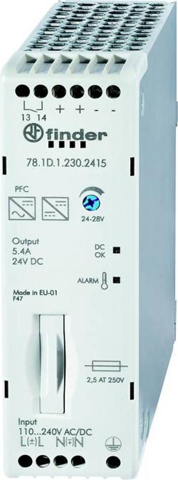 Síťový zdroj na DIN lištu Finder 78.1D.1.230.2415, 24 V/DC, 5.4 A, 130 W