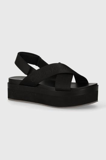 Sandály Calvin Klein Jeans FLATFORM SANDAL SLING IN MR dámské, černá barva, na platformě, YW0YW01362