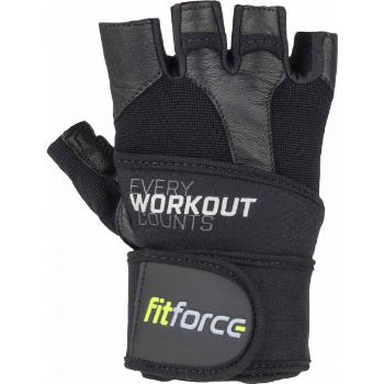 Fitforce LINEAR Kožené fitness rukavice, černá, velikost S