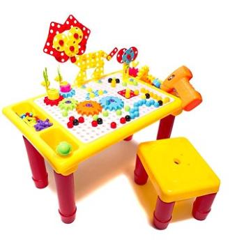 KIK Mozaika dětské plastové bloky, stůl, židle + nářadí 296 dílků (16099)
