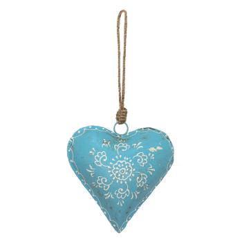 Modré závěsné kovové srdce se zdovením Heartic - 15*4*15 cm 6Y4816L