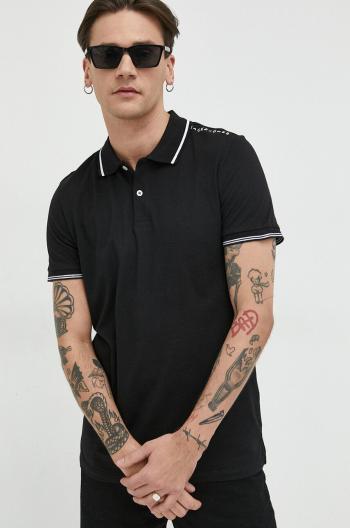 Bavlněné polo tričko Jack & Jones JJESTAR černá barva, s potiskem, 12221708
