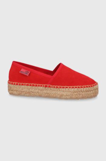 Semišové espadrilky Love Moschino červená barva, na platformě