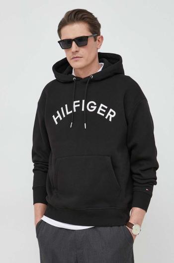 Mikina Tommy Hilfiger pánská, černá barva, s kapucí, s aplikací