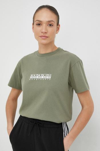 Bavlněné tričko Napapijri zelená barva