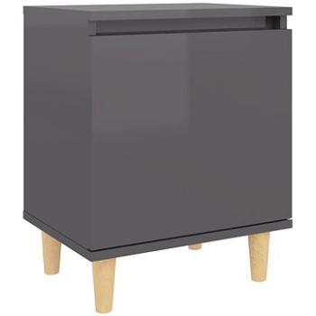 Noční stolek masivní dřevěné nohy lesklý šedý 40 × 30 × 50 cm (805831)