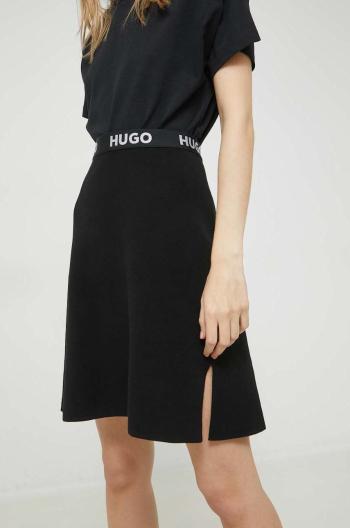 Sukně HUGO černá barva, mini, áčková