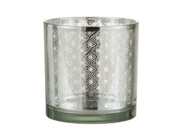 Skleněný svícen se stříbrným ornamentem Oriental silver - Ø 15*15cm 4045