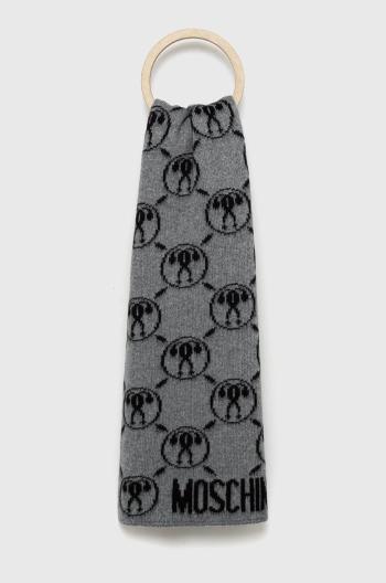 Šátek z vlněné směsi Moschino šedá barva, vzorovaný