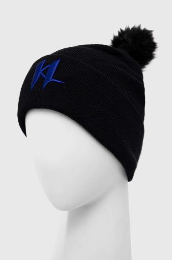 Vlněný klobouk Karl Lagerfeld černá barva, z husté pleteniny