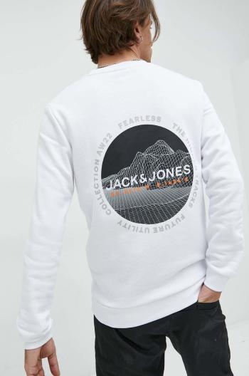 Mikina Jack & Jones pánská, bílá barva, s potiskem