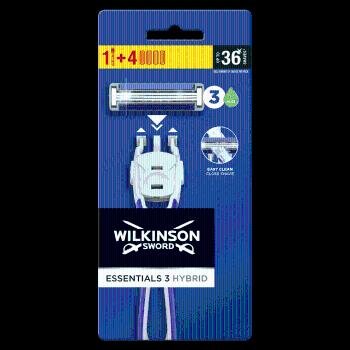 Wilkinson Sword Essential 3 Hybrid holící strojek + 4 náhradní hlavice