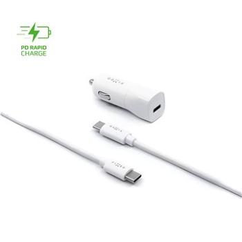 FIXED Car s USB-C výstupem a USB-C/USB-C kabelu podpora PD 1m 18W bílá (FIXCC18-CC-WH)