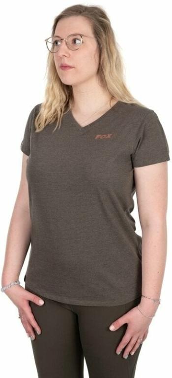 Fox Fishing Tričko Womens V-Neck T-Shirt Dusty Olive Marl/Mauve Fox M