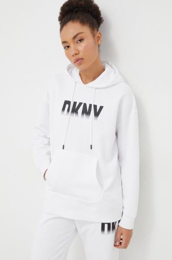 Mikina Dkny dámská, bílá barva, s kapucí, potiskem, DP3T9624