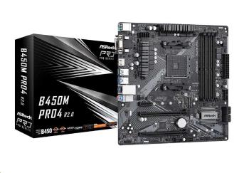 ASRock MB Sc AM4 B450M PRO4 R2.0, AMD B450, 4xDDR4, 1xHDMI, 1xDVI, 1xVGA, mATX