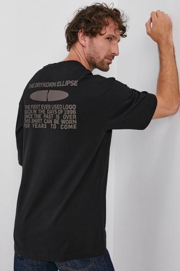 Bavlněné tričko Drykorn černá barva, s potiskem
