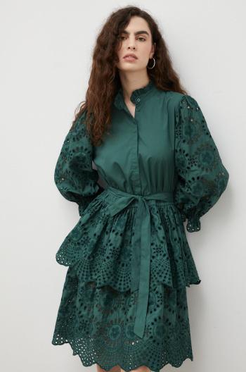 Bavlněné šaty Bruuns Bazaar zelená barva, mini