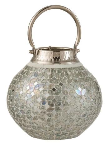 Stříbrná skleněná lucerna Mosaic - Ø20*30 cm 2057