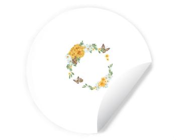 Samolepky kruh Květinový rámeček s motýly