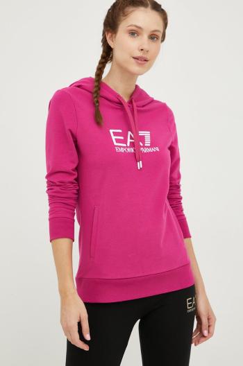 Mikina EA7 Emporio Armani dámská, růžová barva, s kapucí, hladká