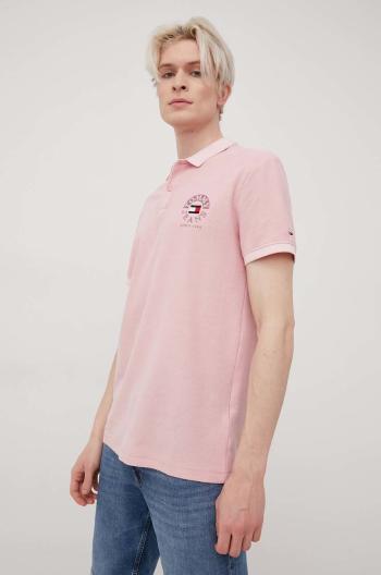 Bavlněné polo tričko Tommy Jeans růžová barva, hladký