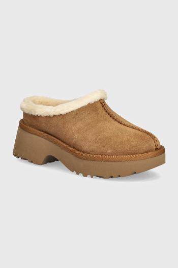 Semišové papuče UGG New Heights Cozy Clog hnědá barva, 1162510-CHE