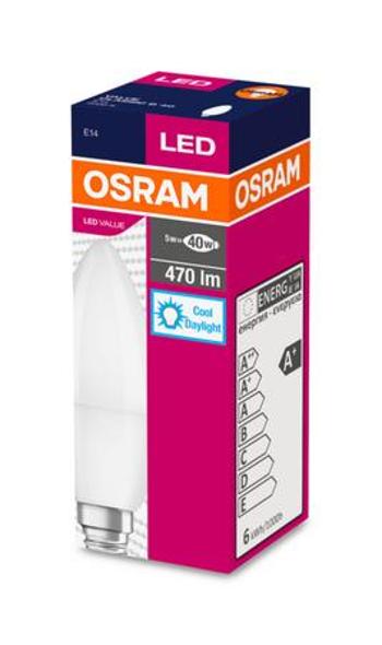 Osram VALUE CLB40, E14, 470lm, 5.5W, 865 studená bílá, matná svíčka