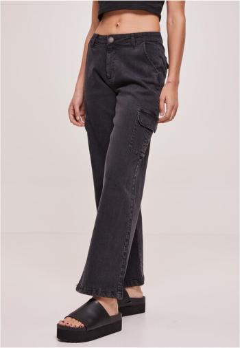 Urban Classics Ladies High Waist Straight Denim Cargo Pants black washed - 29