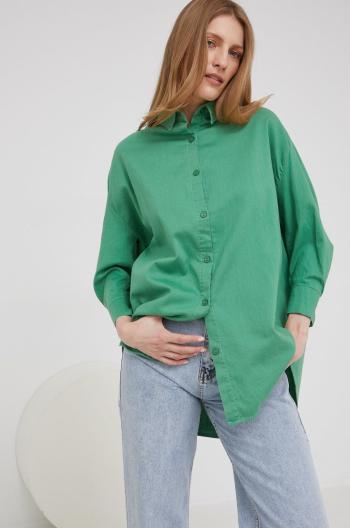 Bavlněné tričko Answear Lab zelená barva, relaxed, s klasickým límcem
