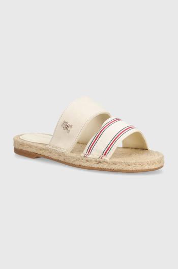 Pantofle Tommy Hilfiger SHIRTING FLAT ESPADRILLE SANDAL dámské, béžová barva, FW0FW08055