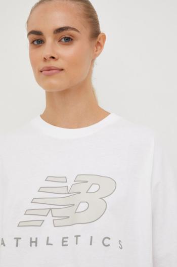 Bavlněné tričko New Balance bílá barva