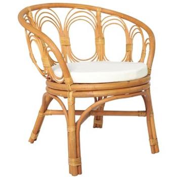 Jídelní židle s poduškou hnědá přírodní ratan a lněné plátno, 325477 (325477)
