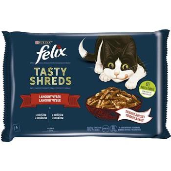 Felix Tasty Shreds s hovězím a kuřetem ve šťávě 4 x 80 g (7613038644257)