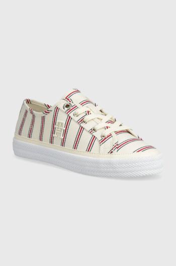 Tenisky Tommy Hilfiger VULC CANVAS SNEAKER SHIRTING dámské, béžová barva, FW0FW07672