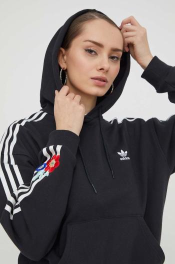 Bavlněná mikina adidas Originals dámská, černá barva, s kapucí, s aplikací, IU2515