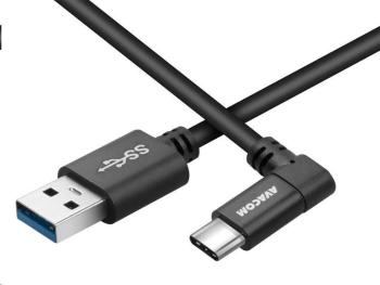 Datový a nabíjecí kabel USB - USB Type-C, 100cm, konektor v úhlu 90°, černý