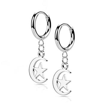 Šperky4U Ocelové náušnice - měsíc s hvězdou - OPN1823-ST