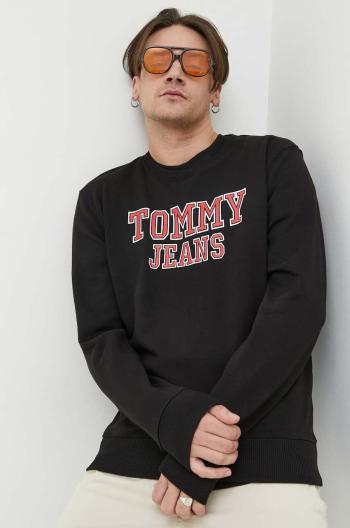 Bavlněná mikina Tommy Jeans pánská, černá barva, s potiskem