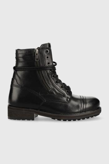 Kožené kotníkové boty Pepe Jeans Melting Combat Warm W dámské, černá barva, na plochém podpatku