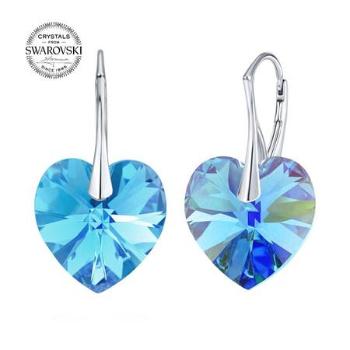 SILVEGO náušnice Srdce Aquamarine AB se Swarovski Crystals LSW015E