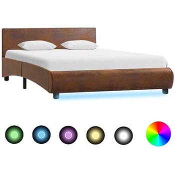 Rám postele s LED světlem hnědý textil 140x200 cm (285507)