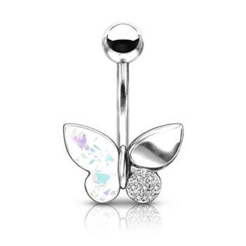 Šperky4U Piercing do pupíku motýlek - WP01331-WH