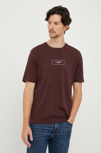 Bavlněné tričko Sisley vínová barva, s potiskem